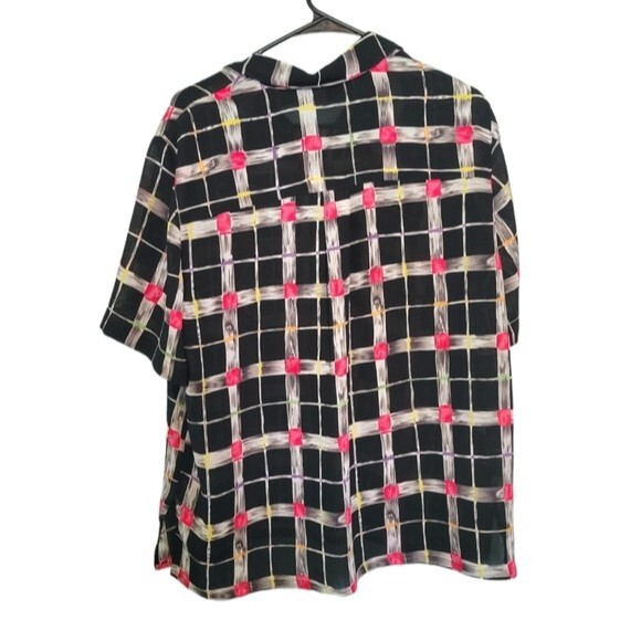 Alfred Dunner Vintage Grid Print Short Sleeve Button Up Blouse Size 16 - Picture 2 of 4